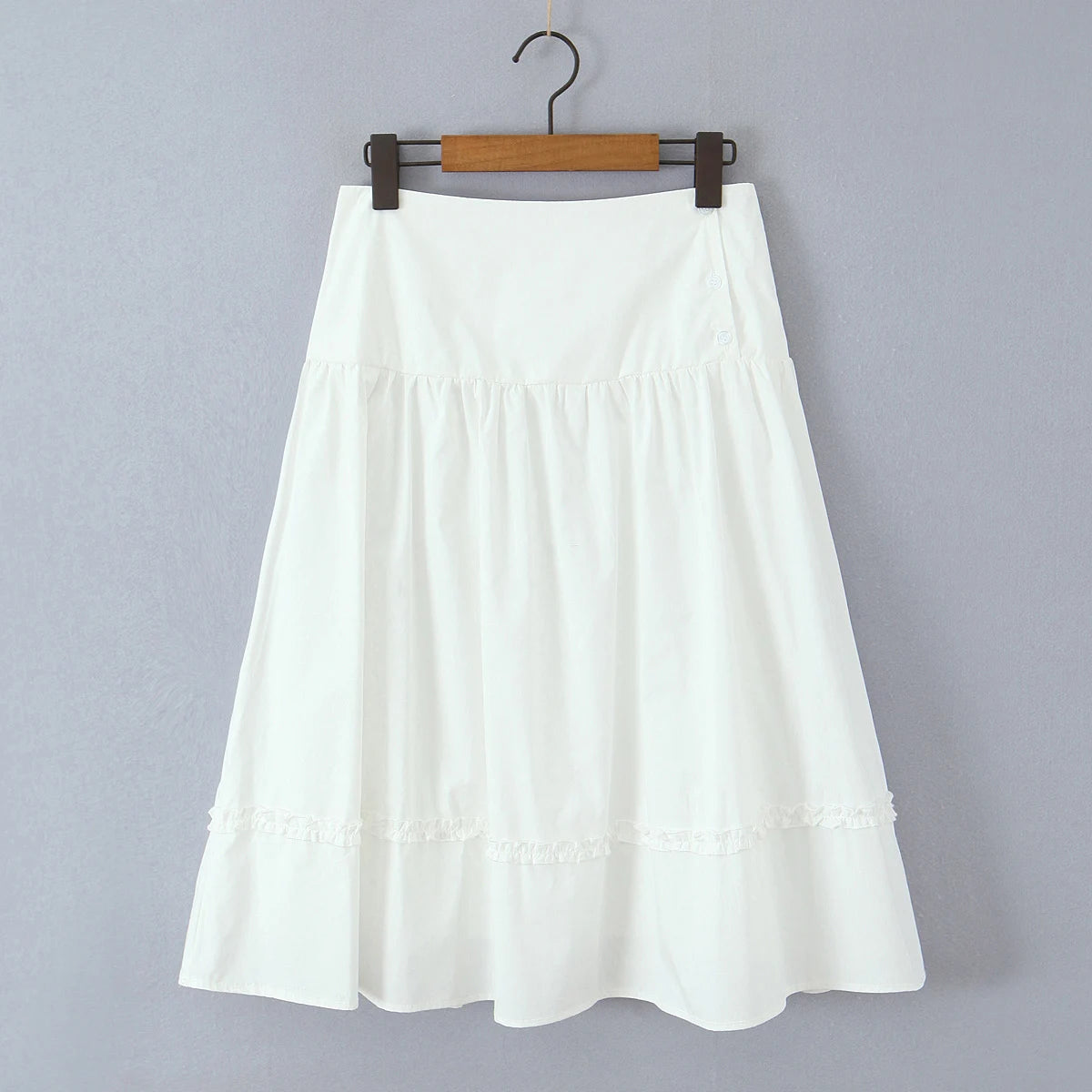 New 2025 Holiday Buttons Low Waist Midi Long Skirt Women Spliced Ruched Wood ears Swing A-lined Skirts Boho Yellow White