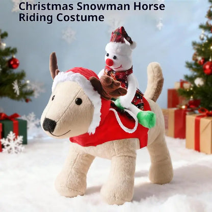 Funny Pet Christmas Snowman Riding Horse Costumes Dressed Up Dogs Cats Puppy Cosplay Party French Bulldog Chihuahua Pet Clothing
