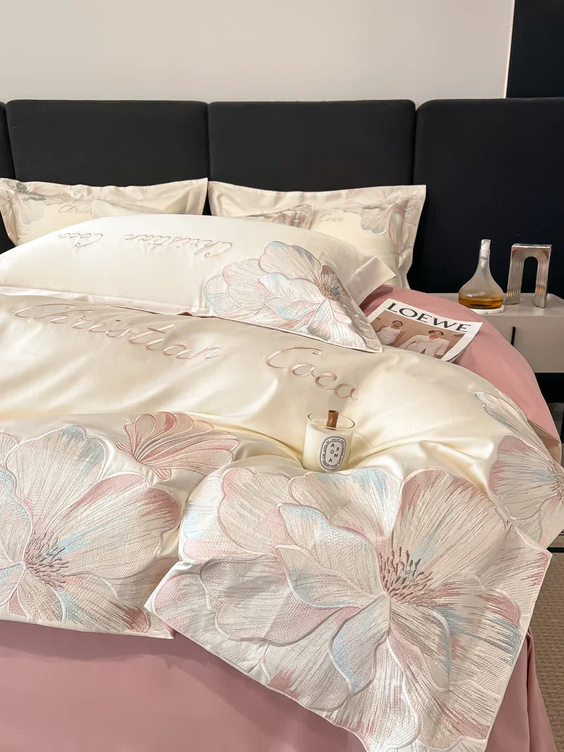High-end Light Luxury Class A Long-staple Pure Cotton Floral Embroidery Quilt Cover Soft Bare Bed Line Comforter Bedding Sets