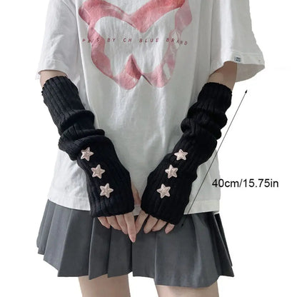 Punk Solid Color Star Knitted Gloves Y2k Gothic Wool Sleeve Cuff Long Hand Sleeve Arm Warmers Winter