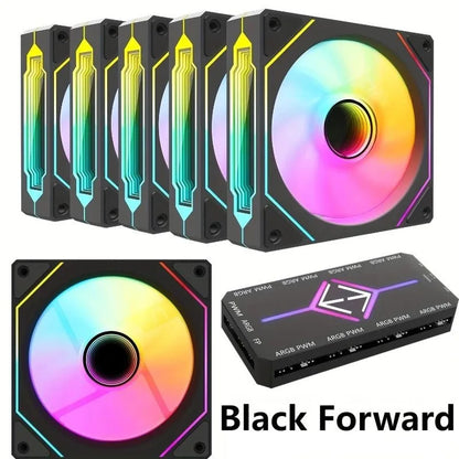 LDPCSJ 6 Pack 12cm 120mm Addressable ARGB Case Cooling Fans 4 Pin PWM Variable Speed 5V 3 Pin A-RGB Light Synchronization Fan Set with Included ARGB Controller Hub High Static Pressure Radiator Fans for ATX Gaming PC Liquid C