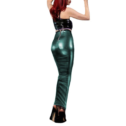 Sexy Slim High Waist Long Hobble Skirt Wetlook PVC Leather Wrap Hip Shapewear Pencil Skirts Kawaii Punk Style Evening Club Party