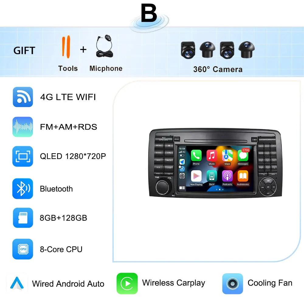 for Mercedes-Benz R-Class R300 R350 R400 2006-2014 GPS Navigation 7" 2.5D Touch Screen Android 16 Wireless CarPlay DSP Stereo