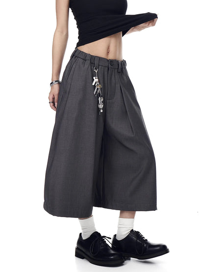Mauroicardi Spring Summer Baggy Casual Black Grey Wide Leg Shorts for Men Elastic Waist Loose Calf-Length Pants Clothes 2025