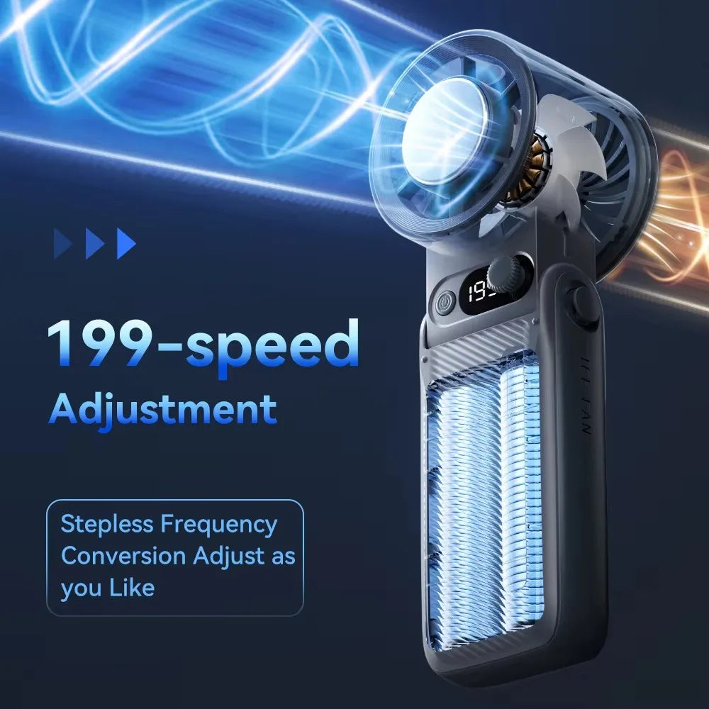 Portable Outdoor Handheld Fan With Refrigeration Board LED Digital Display 135° Foldable 199Gear Strong Wind Speed 8000mAh F5PRO