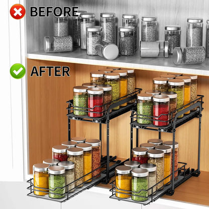Spice Rack Organizer for Cabinet 2 Tier Pull Out Spice Racks for Inside CabinetHeight Adjustable Heavy Duty Vertical Spice Shelf