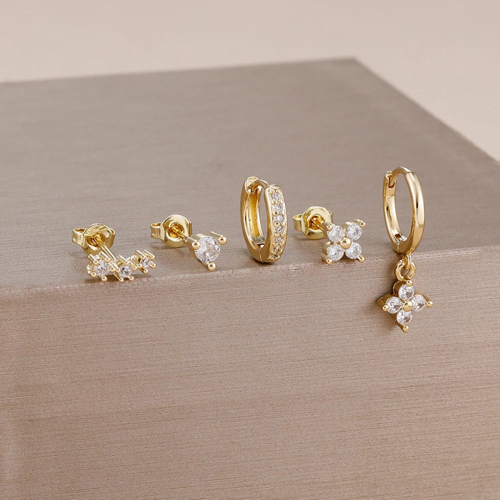 5PCS Stainless Steel Little Huggies Ear Stud Earrings Set For Women Tiny Crystal Zirconia Pendant Earrings Piercing Jewelry