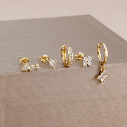 5PCS Stainless Steel Little Huggies Ear Stud Earrings Set For Women Tiny Crystal Zirconia Pendant Earrings Piercing Jewelry