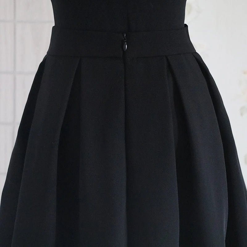 High Waist A-Line Midi Skirt Bla New Retro Pleated Fluffy f-length Spring Autumn Winter Seasonal Wear Polyester Fiber