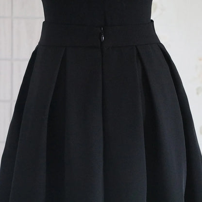 High Waist A-Line Midi Skirt Bla New Retro Pleated Fluffy f-length Spring Autumn Winter Seasonal Wear Polyester Fiber