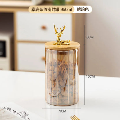Glass Kitchen Storage Jars With Bamboo Sealing Lids Food Container For Coffee Beans Tea Candy Organizer Bottles