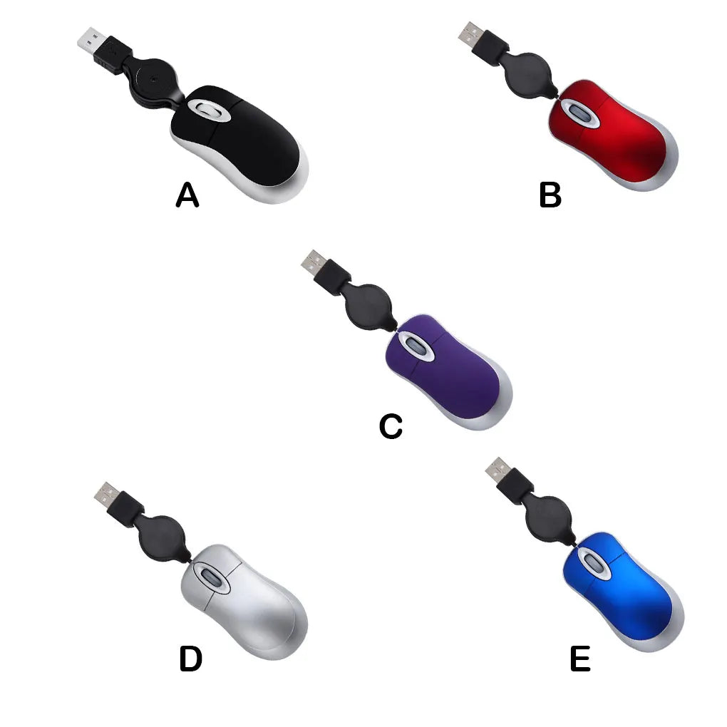 Computer Mouse Wired Small Hand Retractable USB Cable Gaming Mice Purple
