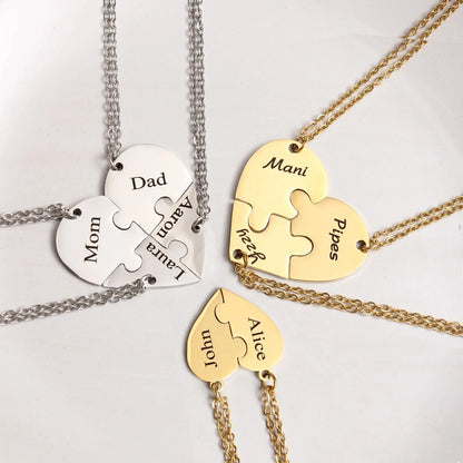 Custom Heart Puzzle Necklace Set Personalized Name Puzzle Piece Necklace Family Pendant Friendship Necklace Bff Necklace