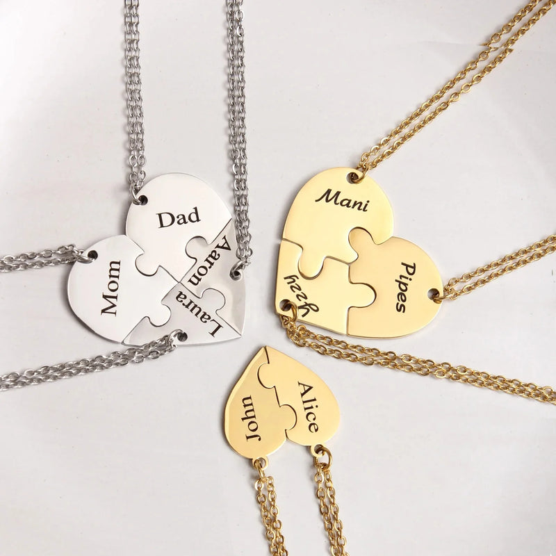 Custom Heart Puzzle Necklace Set Personalized Name Puzzle Piece Necklace Family Pendant Friendship Necklace Bff Necklace