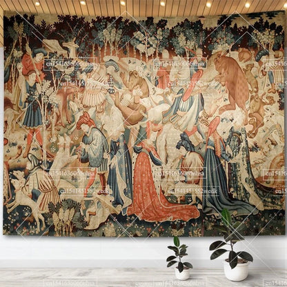 Medieval Unicorn Tapestry Wall Hanging For Home Decor Paintings Retro Hippie Tapestries Aesthetic Background Yoga Meditation