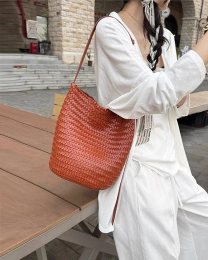 Luxury Woman Handbag New High End Hand-Woven Genuine Leather Women's Bag Large Capacity Shoulder Tote Bag Underarm Bag Bucket Ba