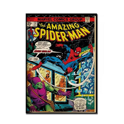 Retro Marvel Super Hero Decorative Painting Anime Spider Man Art Poster American Film Mural Home Childrens Room Wall Decor Print