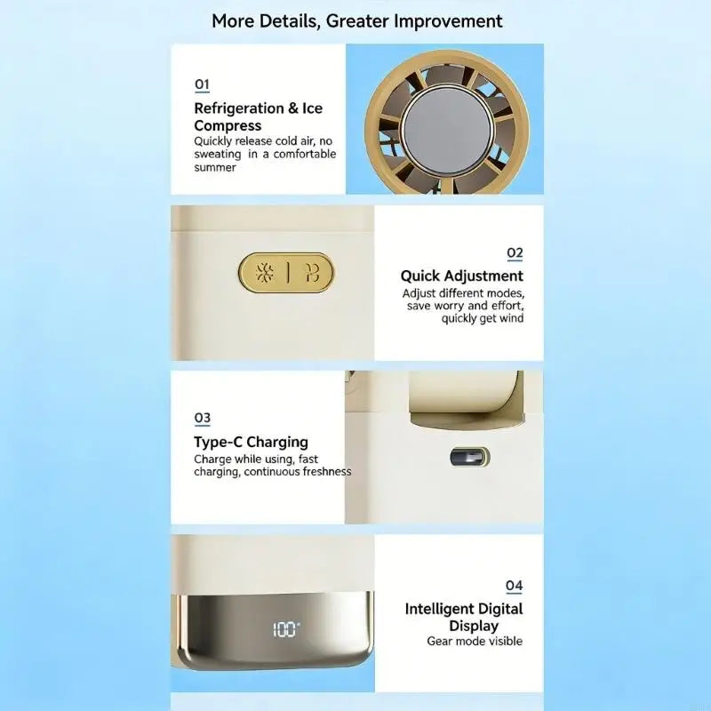 Portable Handheld Fan Portable 100 Speed Adjustable Battery Rechargeable Fan