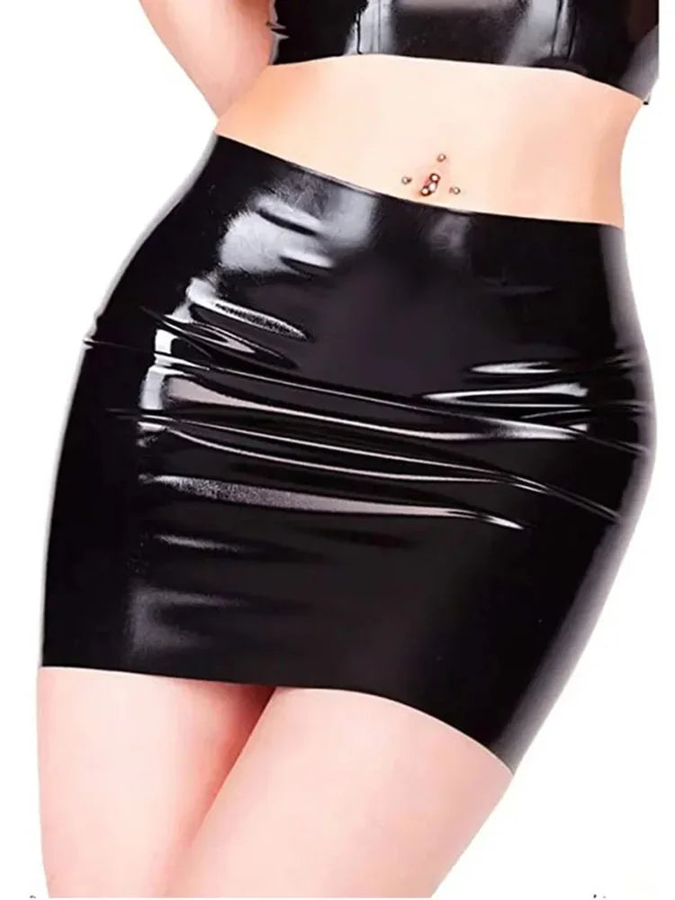 black Leather Short skirt Sexy Women Packet Hip Dance Skirts Elastic PVC Oil Shiny Skirt Night Club Professional clothing
