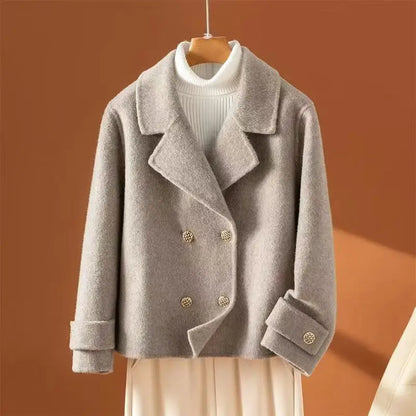 Autumn and Winter Double-Sided Woolen Women's Coat Short Long Sleeve 100% Wool Woolen Doll Collar 2025 New Woolen Coat