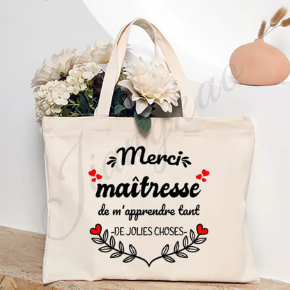 Thank You Teacher French Print Women Shoulder Bag CanvasShopping Bags Female Handbags Reusable Tote Bag Best Gifts for Maitresse