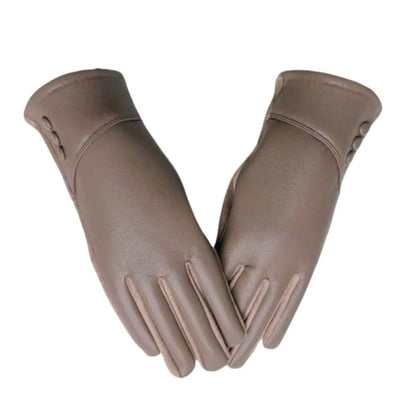 Simple Solid Color Full Finger Mittens Button Thickened Women Leather Gloves Windproof Keep Warm Touch Screen Gloves Outdooor