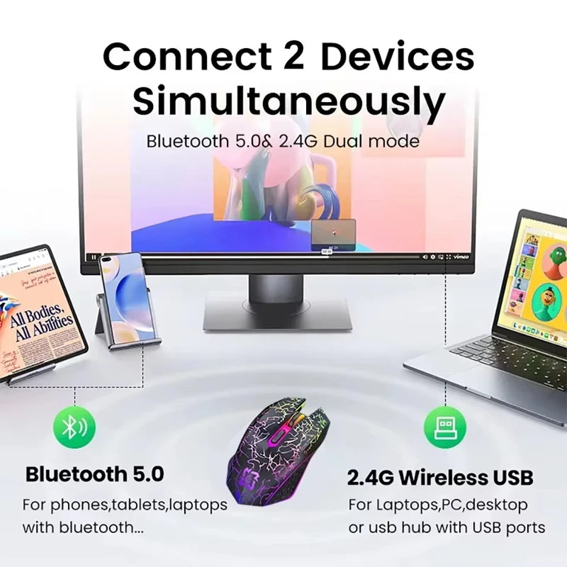 Lenovo  Wireless Mouse Bluetooth 5.0+2.4G Dual Mode Rechargeable Silent Click Ergonomic Gaming Office Laptop PC Computer