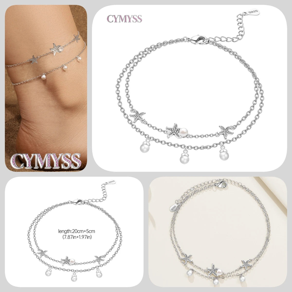 Original Anklets for Women 925 Sterling Silver Exquisite 2 Layer Zircon Chain Anklet Gold Color Ideal Summer Beach Jewelry Gift