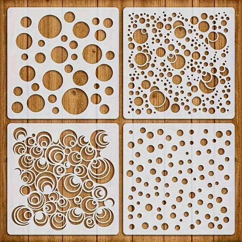 4PCS 5.1inch Circle Dot Pattern Stencil for DIY Painting on Wood Fabric Paper Wall Decor