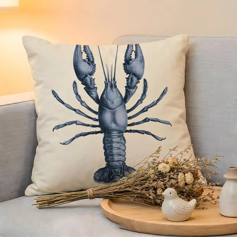 Cushion Cover  Linen  Skin-Friendly Soft Decorative Case For Sofa Home Decor Blue Sea Creature Coral Shrimp Pillow cover