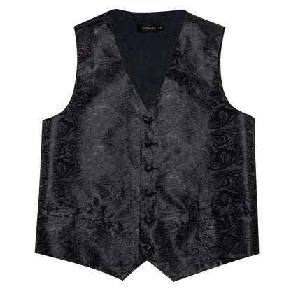 Men's Suit Vest Black Paisley Solid Red Grey Wedding Prom Luxury Waistcoat with Bow Tie Handkerchief Cufflinks Men Clothing