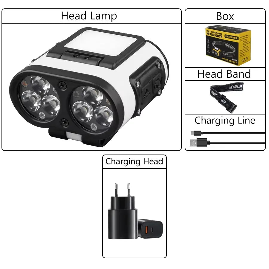Induction Headlight With Strong Light, Long Endurance, Lithium Battery, Super Bright, Waterproof Charging, Outdoor Head Mounted