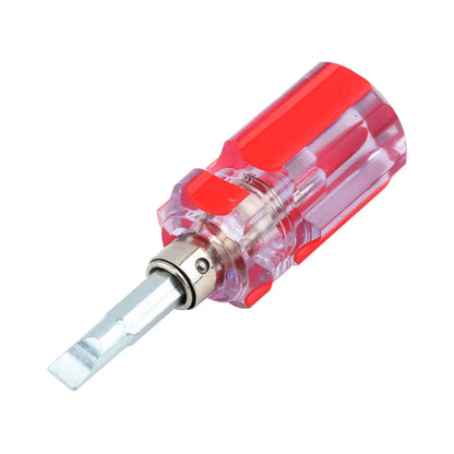 Small Pocket Screwdriver with PH2 Phillips Cross Head and 6mm Slotted Flat Head, Reversible Stubby Short Screwdriver