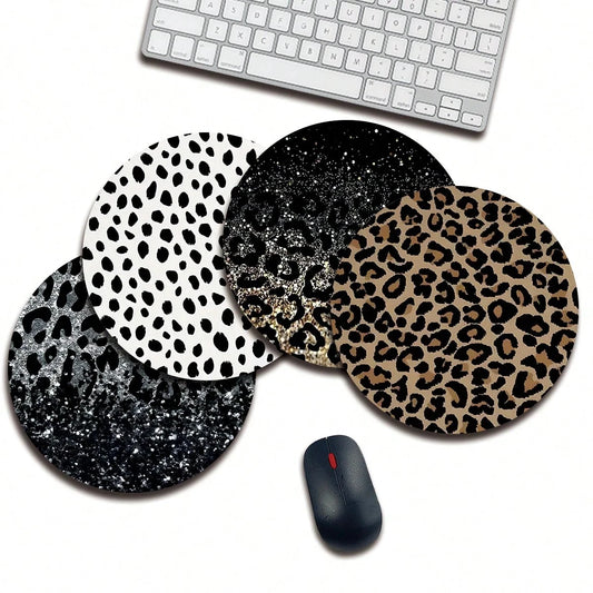 1 leopard print animal cartoon mouse pad, circular office desk mouse pad with anti slip rubber base, office desk accessories