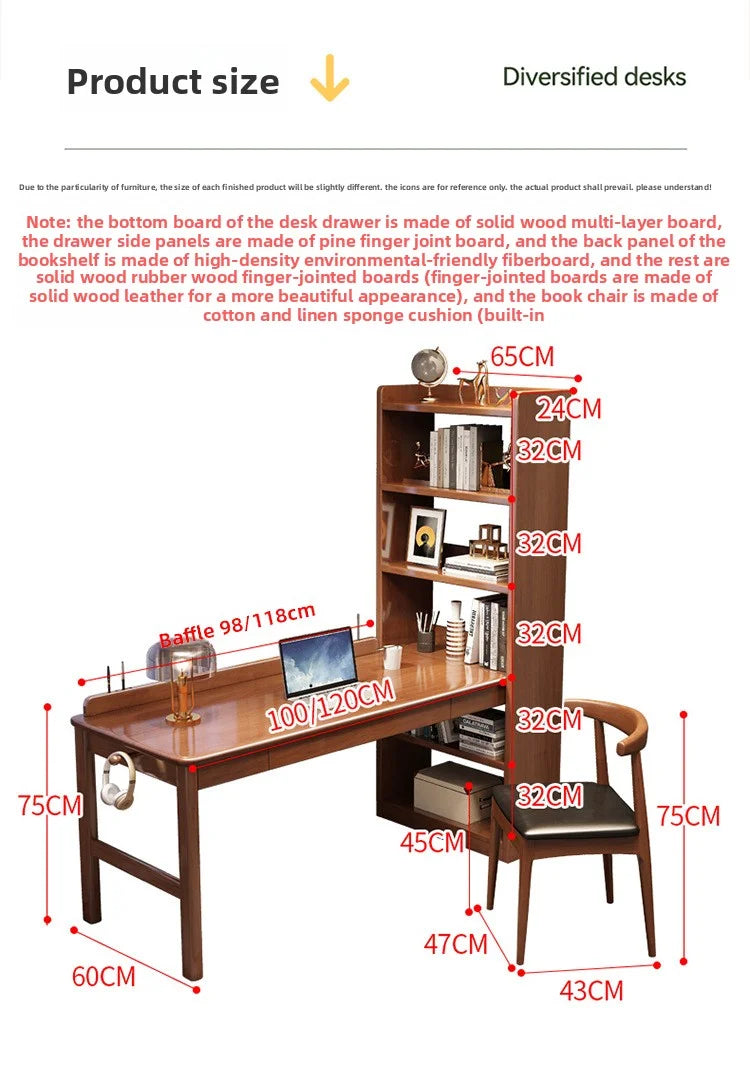 Modern Home Office Computer Desk Writing Desk With Bookshelf Storage Shelf Wooden Computer Table