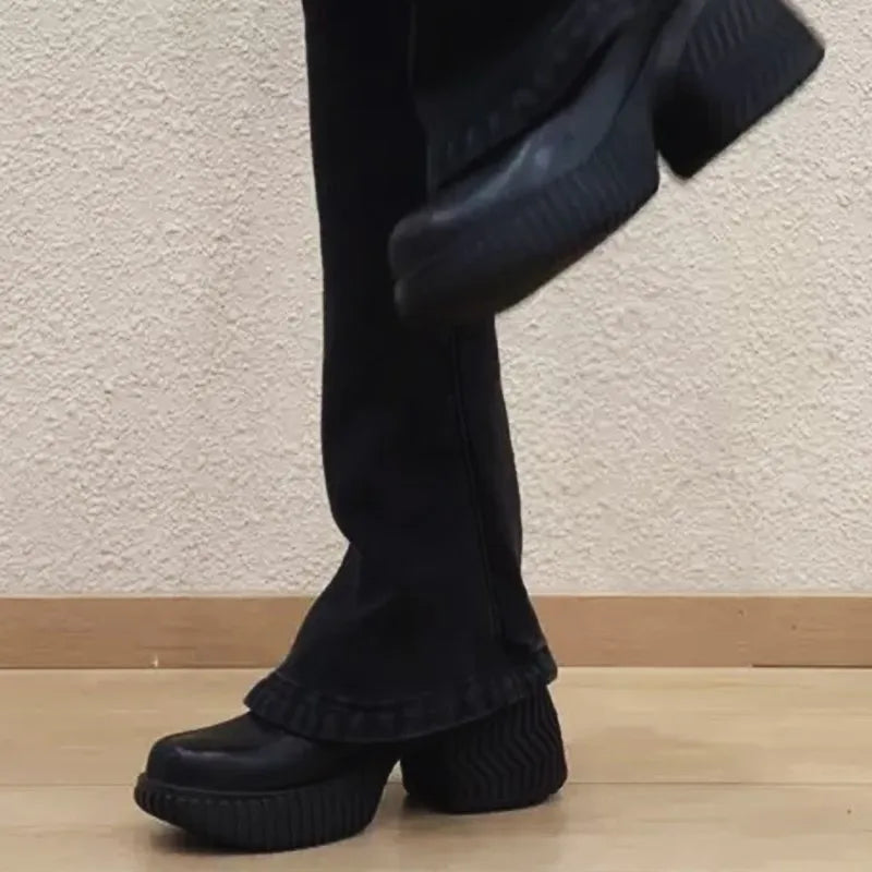 High Heels for Women 2026 New Style Genuine Leather Height-increasing Loafers for Women, Small Leather Shoes, Single Shoes