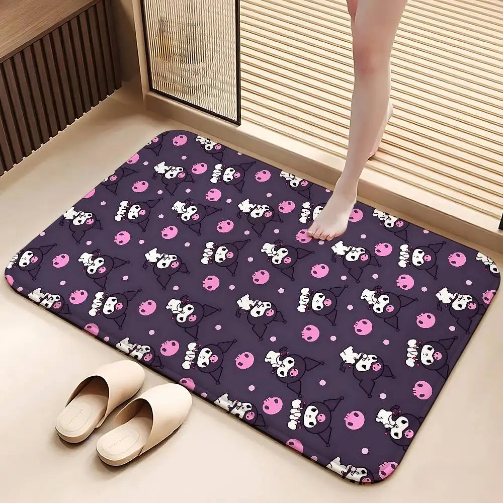 Cute Cartoon-K-Kuromi-S Kawaii Floor Mat Bathroom Absorbent Mat Simple Door Dirt-resistant Mat Home Kitchen Mat Foot Mat Entry