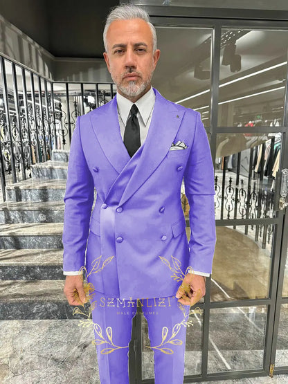 Black Men's Suit 2 Piece Double Breasted Jacket Pants Formal Wedding Groom Tuxedo Peaked Lapel Blazer Customized Men's Suit