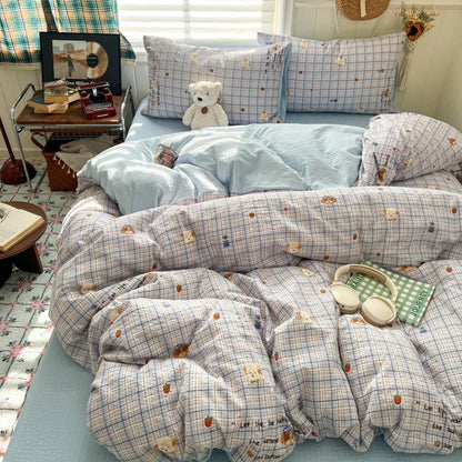 Ins Style Printed All-Cotton Bedding Set Antibacterial Dormitory Bedclothes for Students Comfort Skin-Friendly Home Decoration
