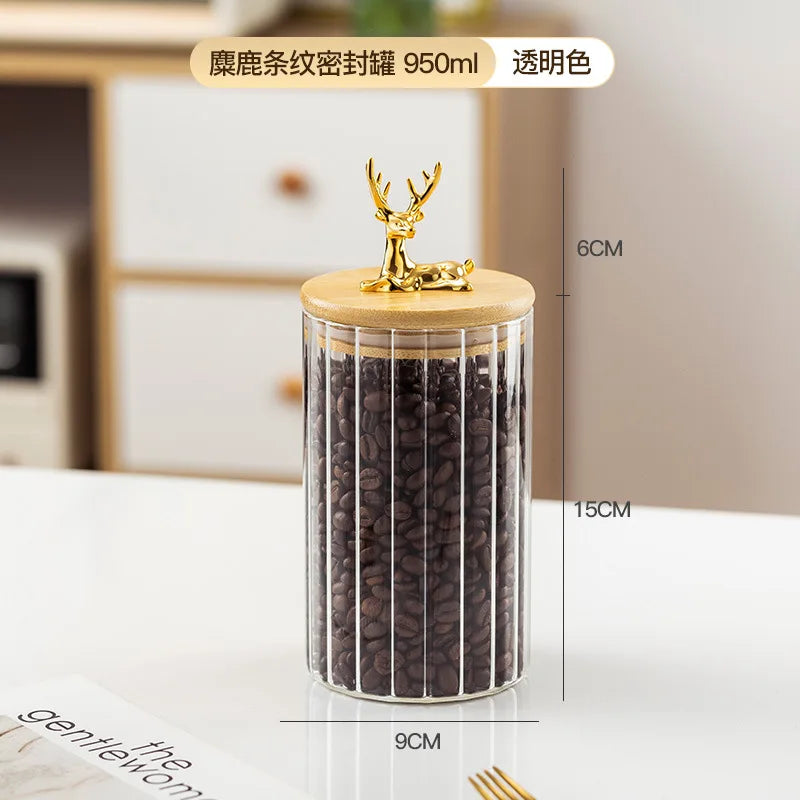 Glass Kitchen Storage Jars With Bamboo Sealing Lids Food Container For Coffee Beans Tea Candy Organizer Bottles