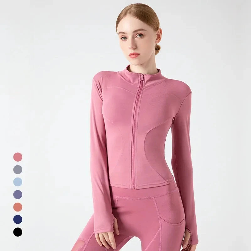 New Jacket Women Yoga Wear Ladies Coat Round High Elasticloose Exercise Yoga Fitness Long Sleevestand-up Collar Yoga Tops Thin