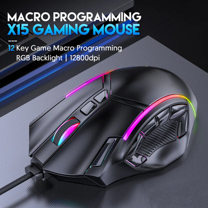 12800DPI Gaming Mouse RGB Gaming Mouse Gaming Mouse RGB Wired 12800DPI 12 Keys Macro Definition Computer Replacement Accessories