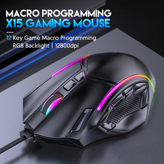 12800DPI Gaming Mouse RGB Gaming Mouse Gaming Mouse RGB Wired 12800DPI 12 Keys Macro Definition Computer Replacement Accessories