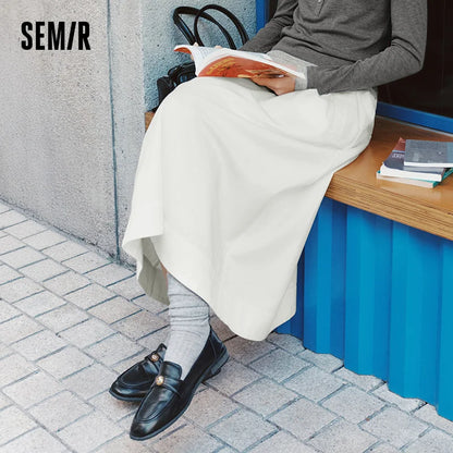 Semir Skirt Women 2025 New Spring Elastic Waist Solid Color Versatile Spring New Version Hip-covering A-line Umbrella Skirt