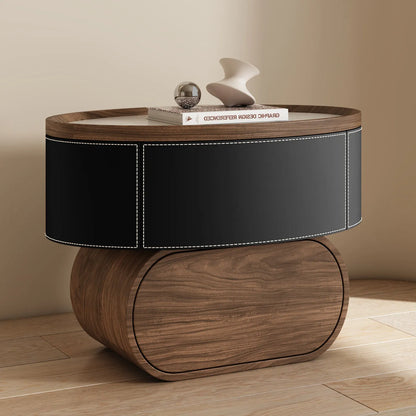 Solid Wood Saddle Leather Bedside Table Design Furniture Living Room Storage Cabinet Bedroom With Drawers Nightstands