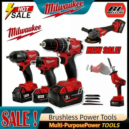 Milwaukee Brushless Power Tool Set, Angle Grinder, Drill, Polisher, Impact Wrench, Multi-function Cordless Power Tools Hot Sale