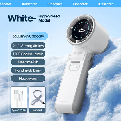 KINSCOTER Outdoor Foldable Portable Handheld Fan Mini Cooling Rechargeable 3600mAh 100-level Free Control High Speed Turbo Fan