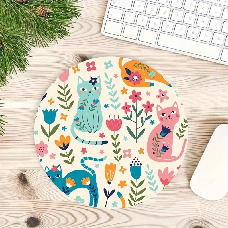 Cartoon cat mouse pad, round non-slip rubber mouse pad, suitable for office computers, laptops office supplies  mouse pad anime