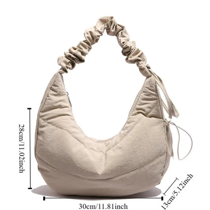 Fashionable Nylon Pleated Shoulder Bag Portable Drawstring Crossbody Bag Underarm Bag  INS Korean Style Hand Bag Outdoor
