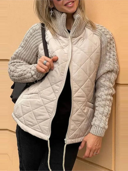 Elegant Casual Coat Women New Fashion Cardigan Zipper Long-sleeved Stand-up Collar Women's Jacket Cotton Jacket Womens Clothing